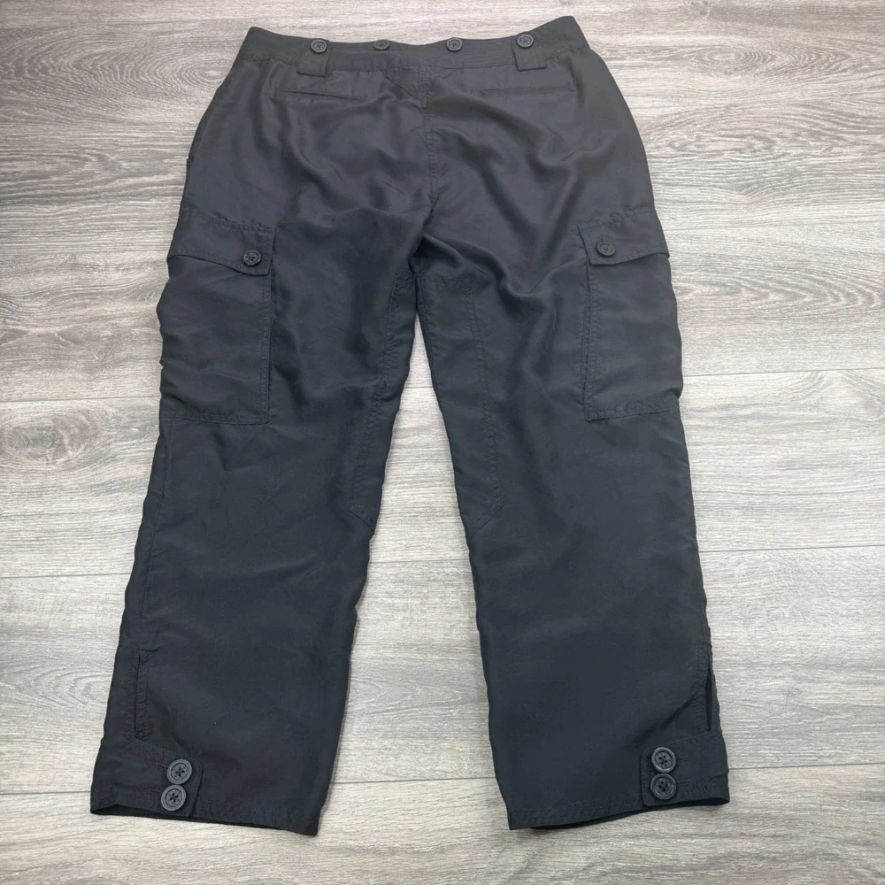 Tory Burch Pants Womens 12 Black Cargo Silk Cropped Relaxed High Rise Utility